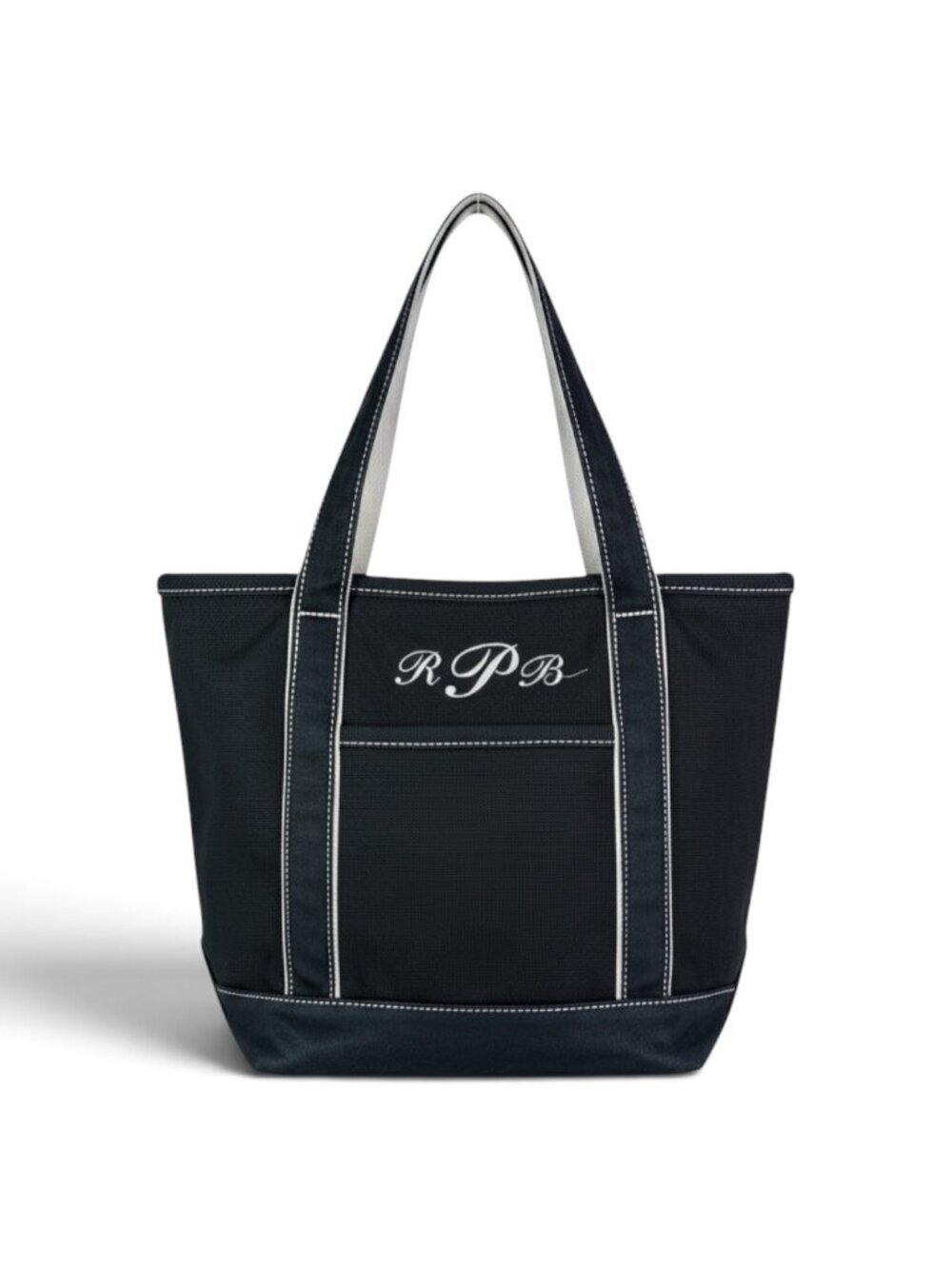 Lands’ End Canvas Tote Navy Blue Zip Top Monogram RPB 390582
